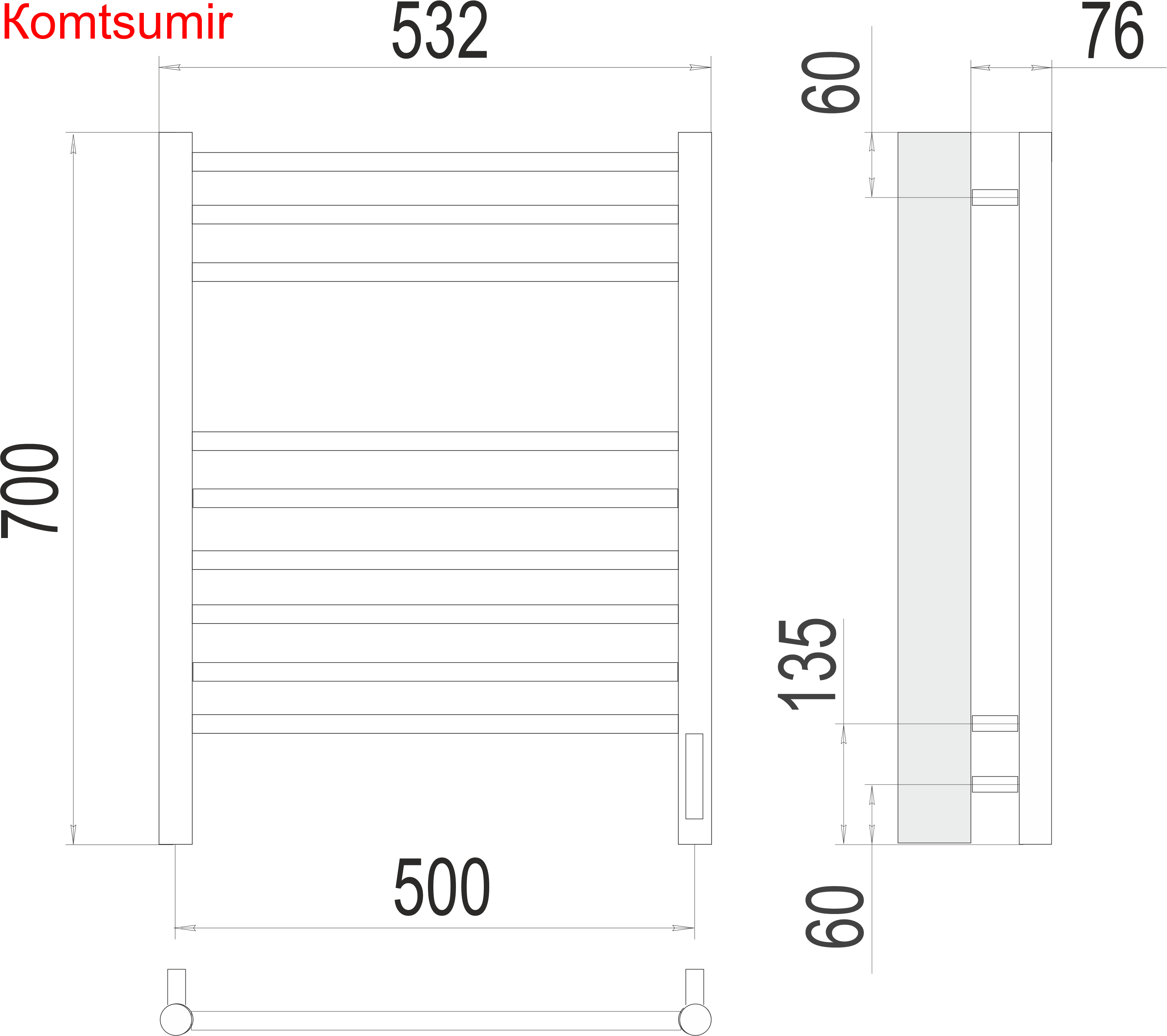 Аврора П9 500х700 электро (sensor quick touch)  Полотенцесушитель TERMINUS