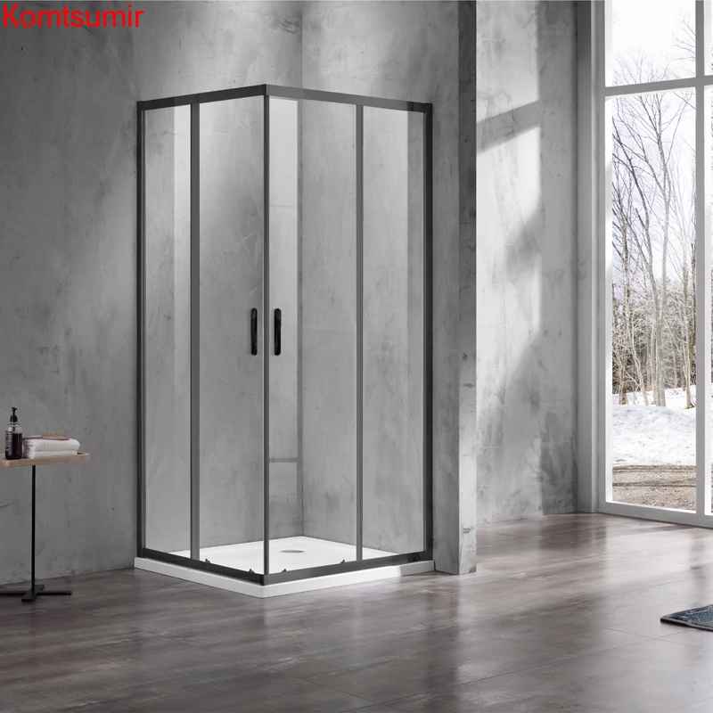 Душевое ограждение Azario 900*900*2000, БЕЗ ПОДДОНА (угловой вход, 2 двери), черный профиль