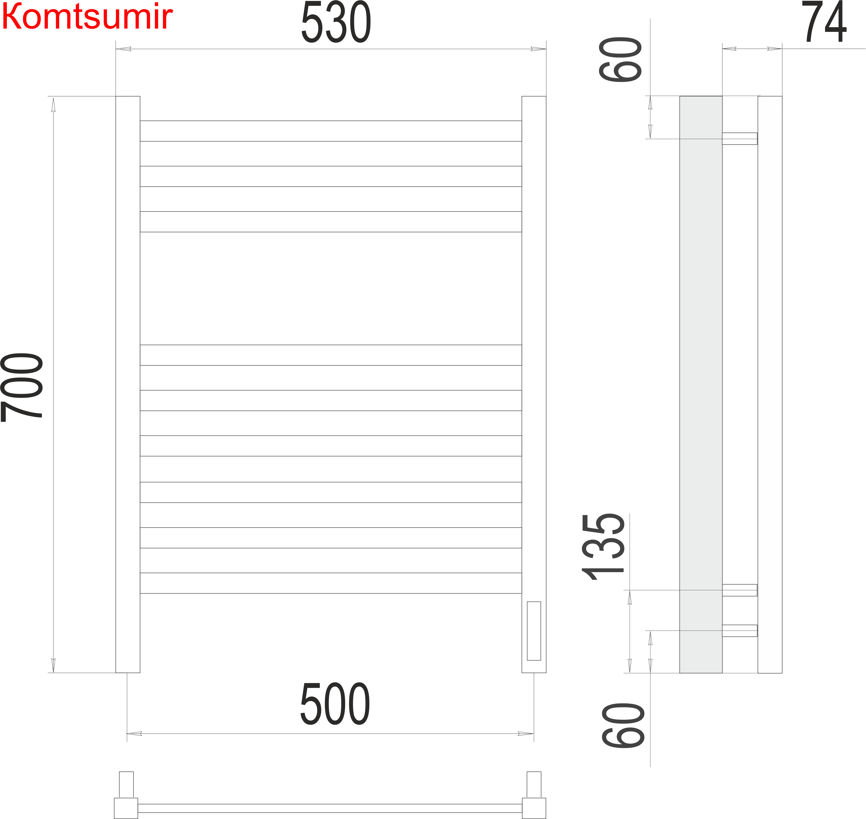 Ното П9 500х700  электро (sensor quick touch) Полотенцесушитель  TERMINUS
