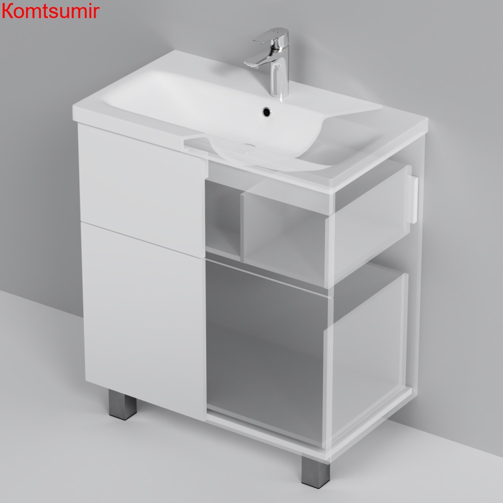 M90FSX07522WG32 GEM, База под раковину, напольная, 75 см, 2 ящика push-to-open, цвет: белый, глянец