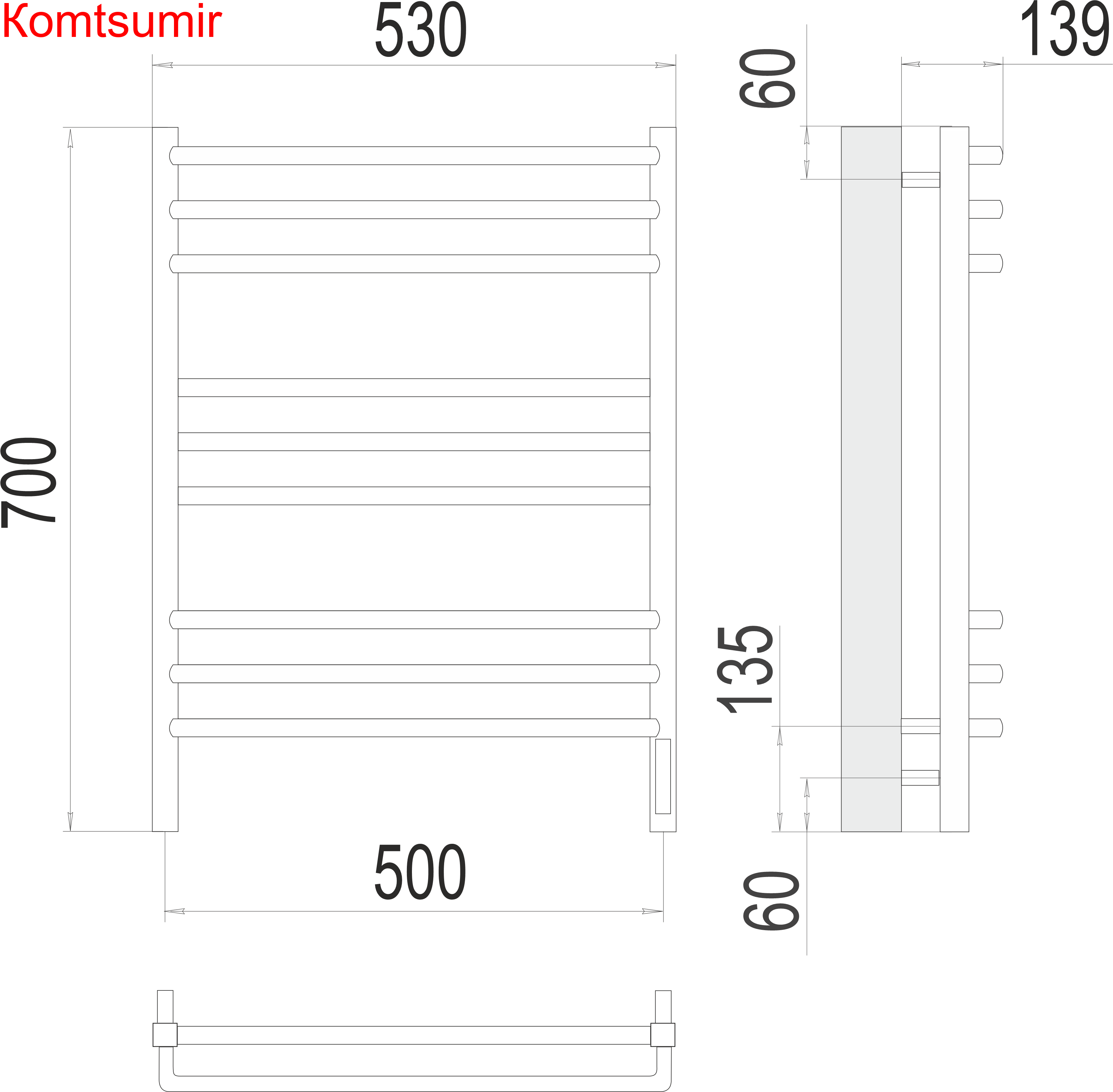 Соренто П9 500х700 электро (sensor quick touch) Полотенцесушитель  TERMINUS