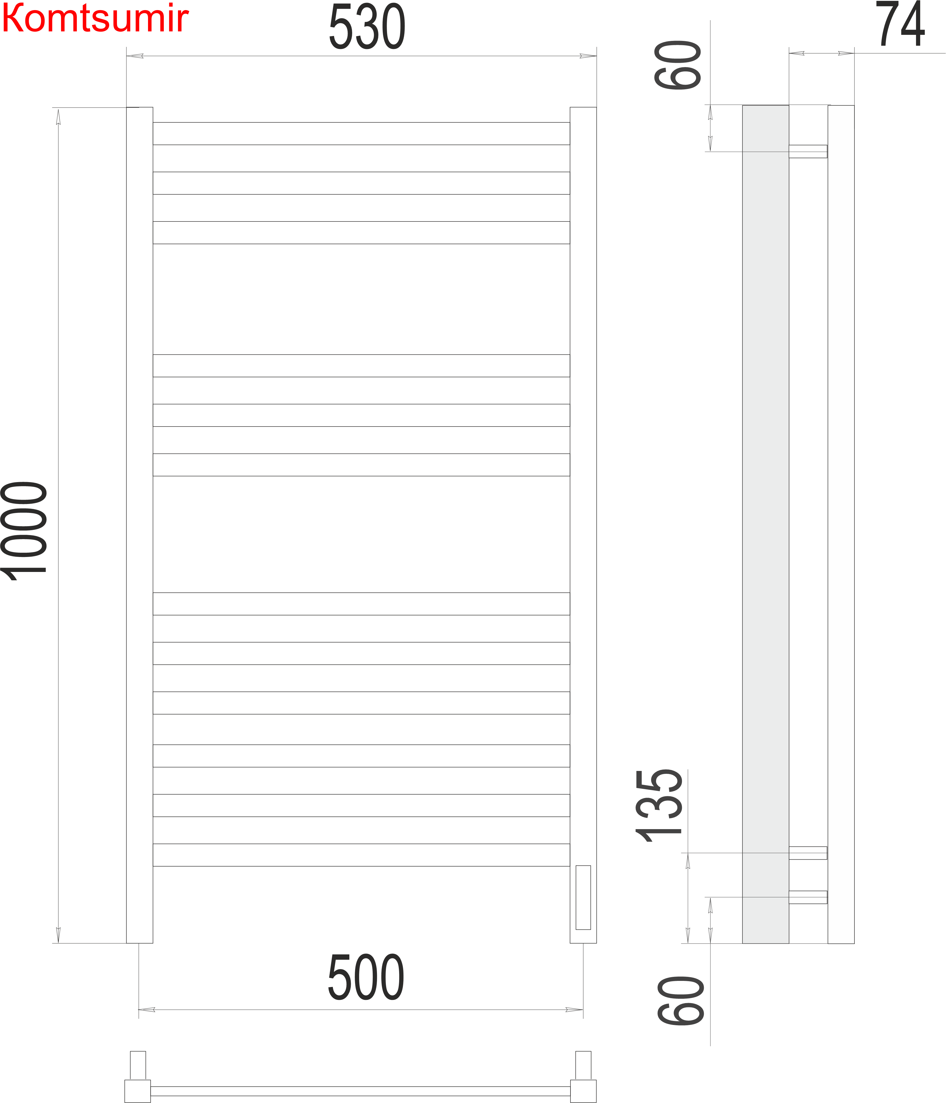 Ното П12 500х1000  электро (sensor quick touch) Полотенцесушитель  TERMINUS