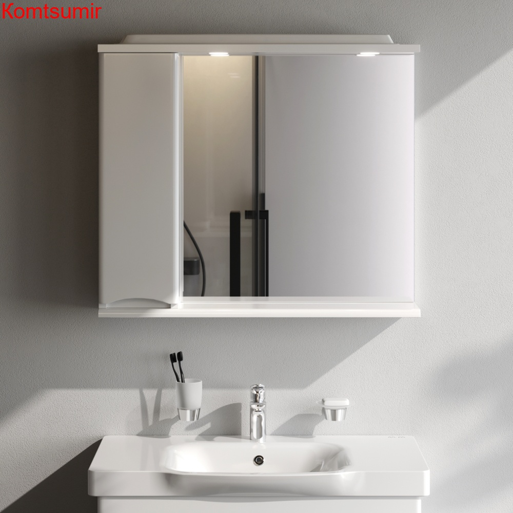 M80MPL0801WG Like, зеркало, частично-зеркальный шкаф, 80 см, с подсветкой, левый, белый, глянец, шт