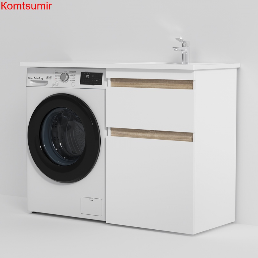 M85AWPR1201WG X-Joy, Раковина над стиральной машиной, литьевой мрамор, правая, 120 см, белый глянец