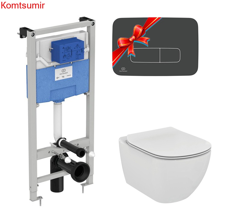 Промо-комплект Ideal Standard Tesi: Подвесной унитаз, Сиденье, Инсталляция, в подарок панель смыва (Цвет черный) (TT00002/123A6)