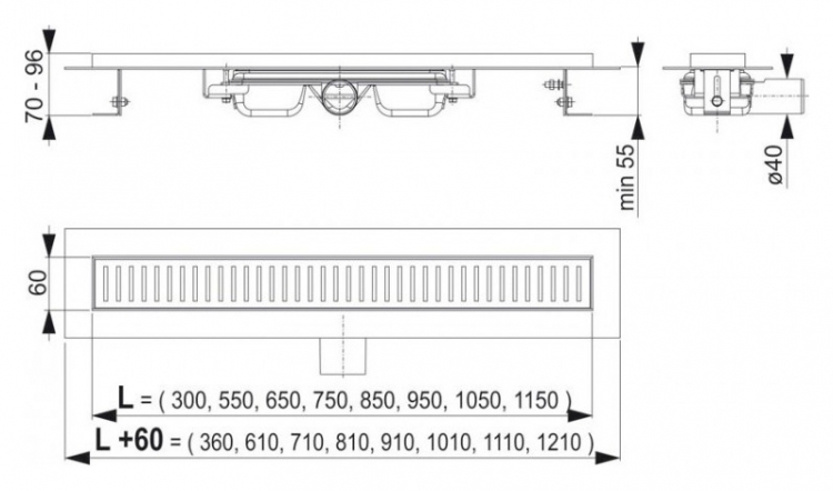 Душевой лоток AlcaPlast APZ101 650 с опорами серый, хром, выпуск боковой
