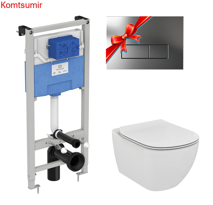 Промо-комплект Ideal Standard Tesi: Подвесной унитаз, Сиденье, Инсталляция, в подарок панель смыва (Цвет хромматовый) (TT00002/121JG)
