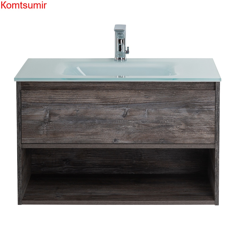 База под раковину подвесная с ящиком и открытой полкой BelBagno KRAFT-800-1C-SO-PP Pino Pasadena