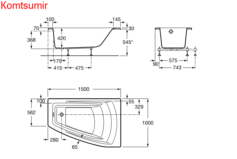 Ванна акриловая Roca HALL Angular асимметричная 150х100, правосторонняя