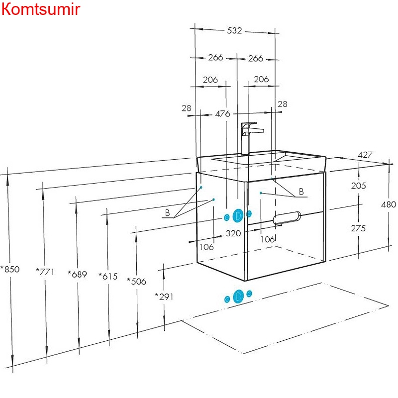 Тумба под раковину AQUATON Оливия 55 подвесная Бежевый/Дуб веллингтон (1A254201OLVG0)