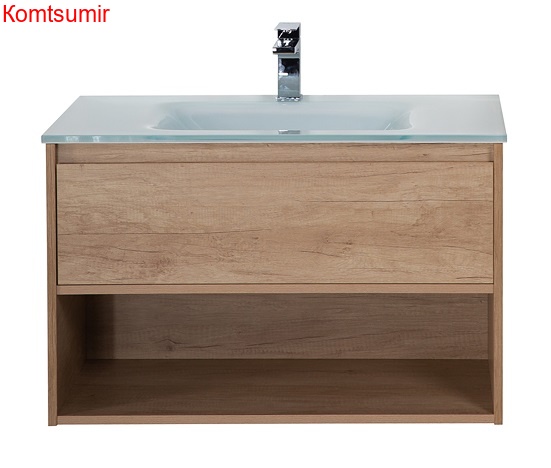 База под раковину подвесная с ящиком и открытой полкой BelBagno KRAFT-1000-1C-SO-RNN Rovere Nebrasca Nature