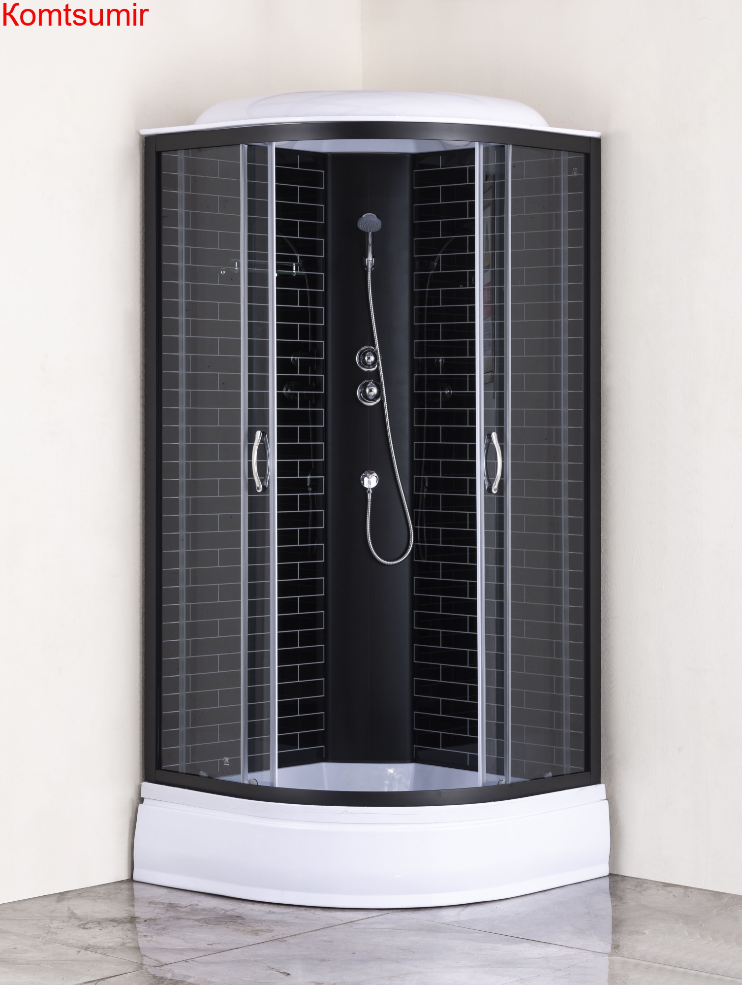 Душевая кабина Loranto 100х100х215  поддон 25 см черный кирпичный узор, серое стекло 4мм профиль черный (CS-6610-25GB 100) Душевая кабина Loranto 100х100х215  поддон 25 см черный кирпичный узор, серое стекло 4мм профиль черный (CS-6610-25GB 100)