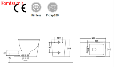 Унитаз подвесной безободковый HOLLER BLOCK MB (520*340*355мм, сиденье дюропласт, микролифт) черный матовый