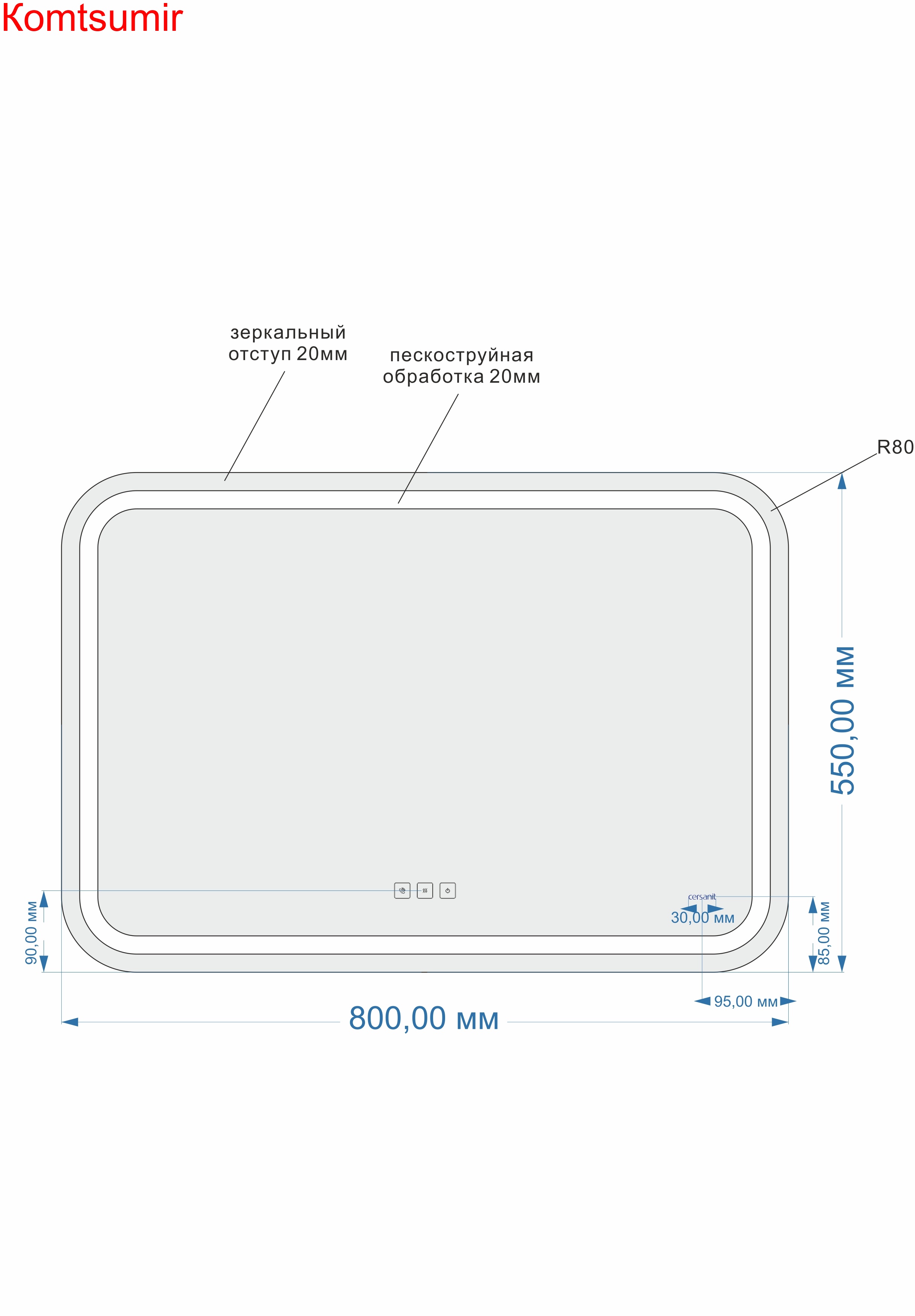 Зеркало: LED 050 pro 80*55, с подсветкой, антизапотевание,смена цвета холод.тепло, часы, Сорт1