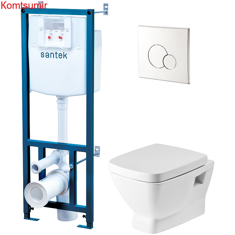 Пэк: Santek Нео подвесной унитаз + сиденье + инсталляция + панель смыва, хром глянец (1.WH50.1.543)