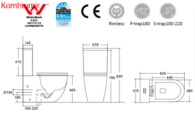 Унитаз-компакт безободковый HOLLER WEST MB (620*360*820мм, сиденье дюропласт с микролифтом, арматура 2-х режимная)  (2 места) черный матовый