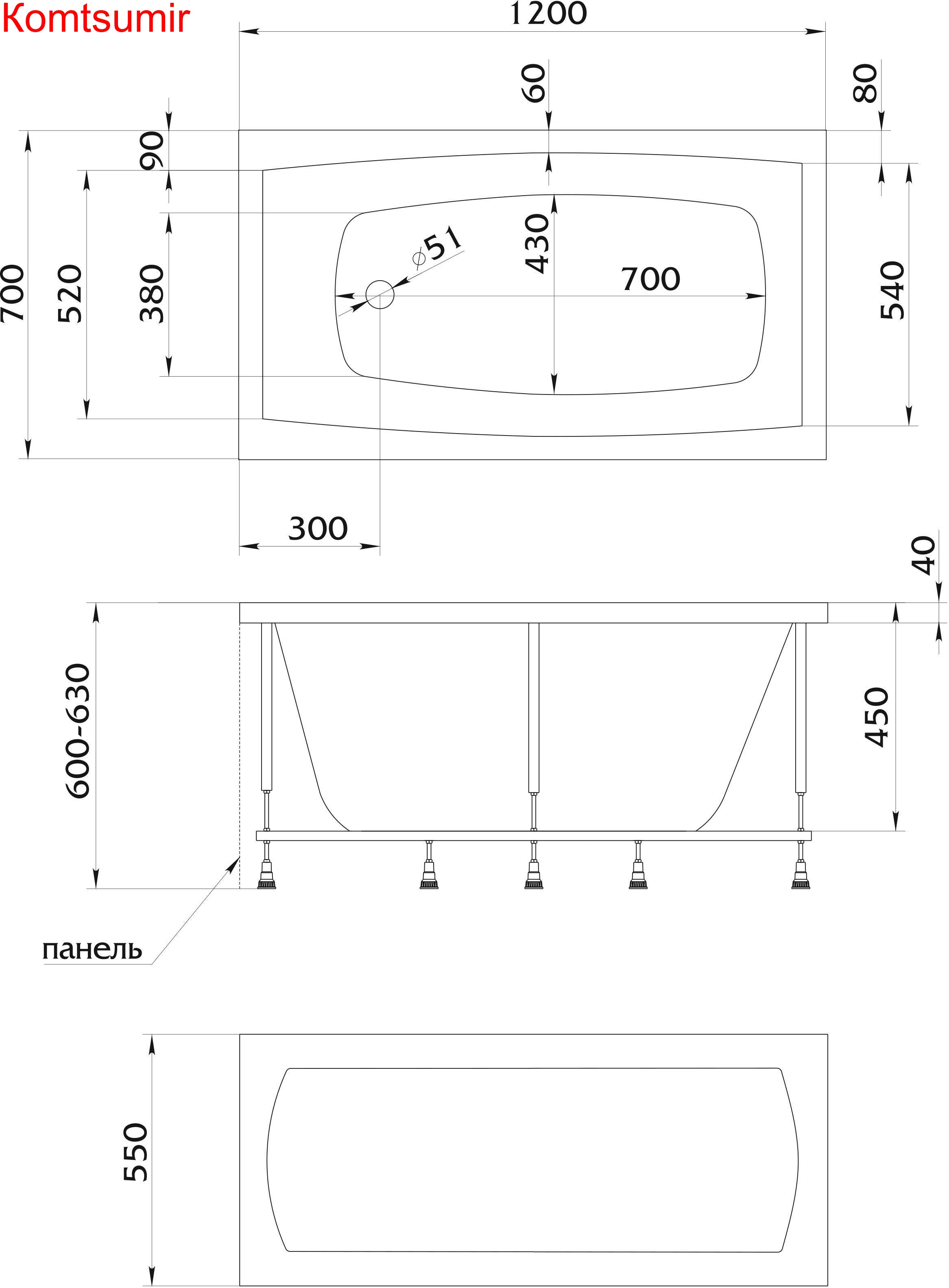 Акриловая ванна 1Marka VIOLA 120x70 Акриловая ванна 1Marka VIOLA 120x70