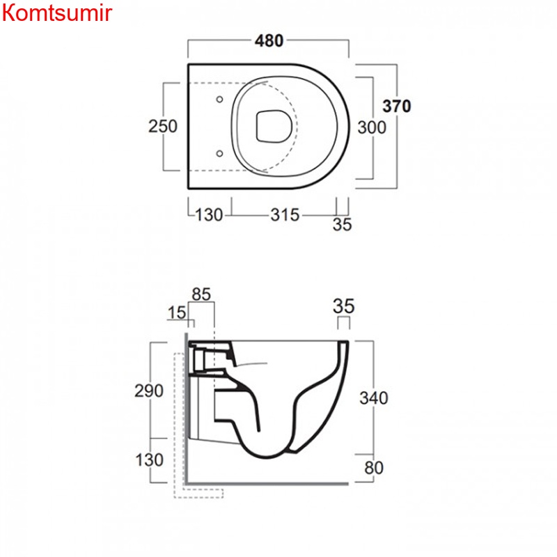 Унитаз подвесной Simas Vignoni 370х480х340 безободковый, с креплением F85, укороченный XS, белый (VI28bi)