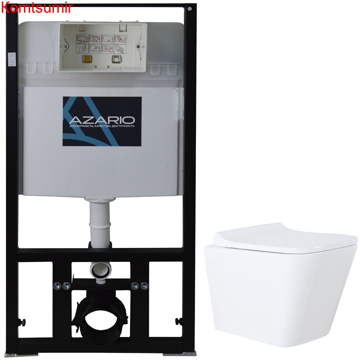 Сет AZARIO инсталляция + унитаз Teramo (квадратный) с сидением микролифт БЕЗ КЛАВИШИ (AZ-8010-1000+AZ-0052)