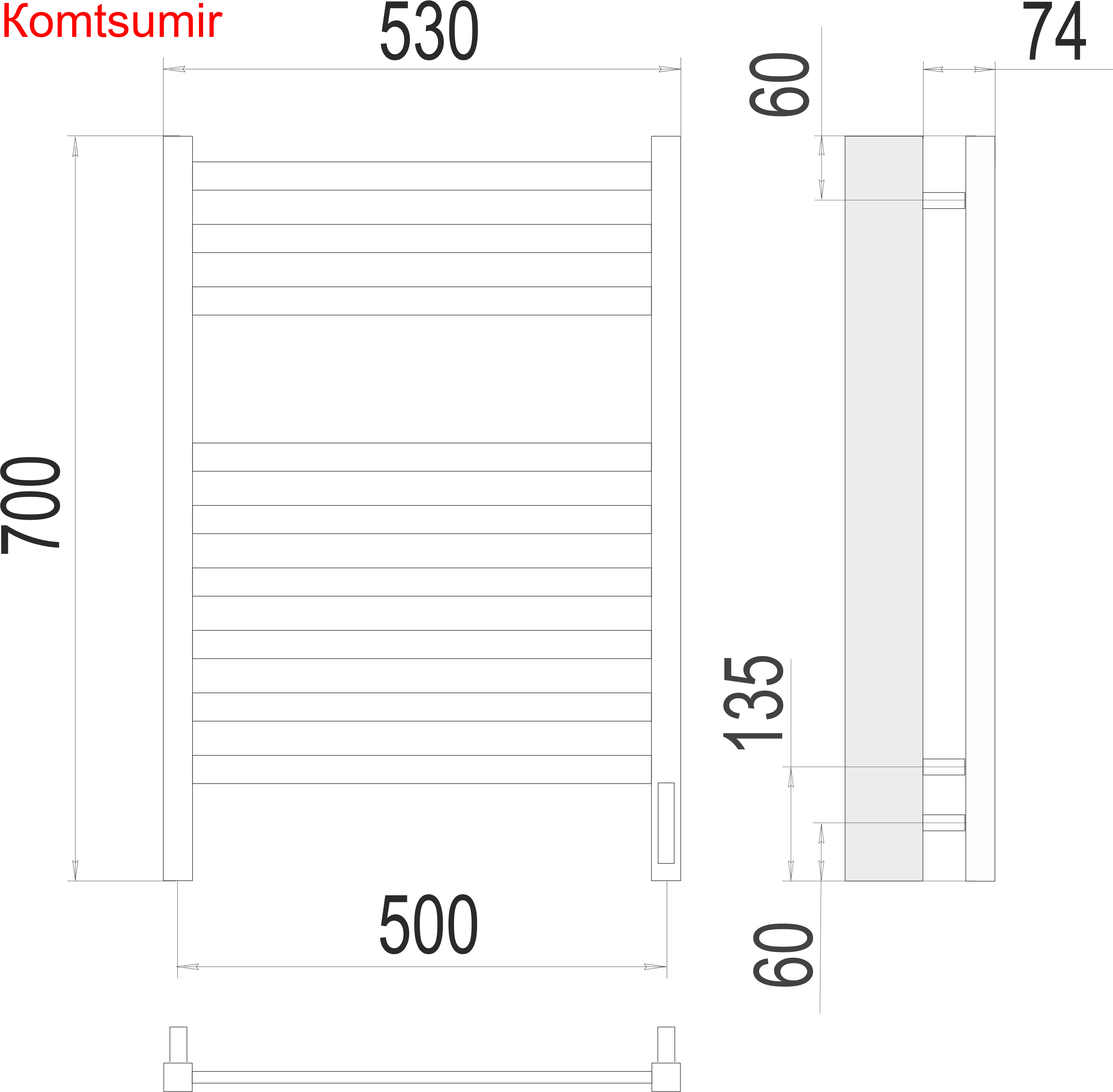 Енисей П9 500х700  электро (sensor quick touch) Полотенцесушитель TERMINUS