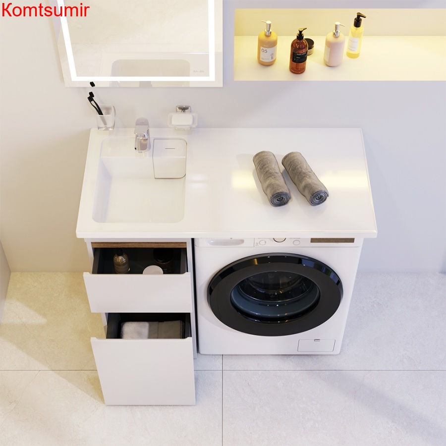 M85AWPL1001WG X-Joy,  Раковина над стиральной машиной, литьевой мрамор, левая, 100 см, белый глянец