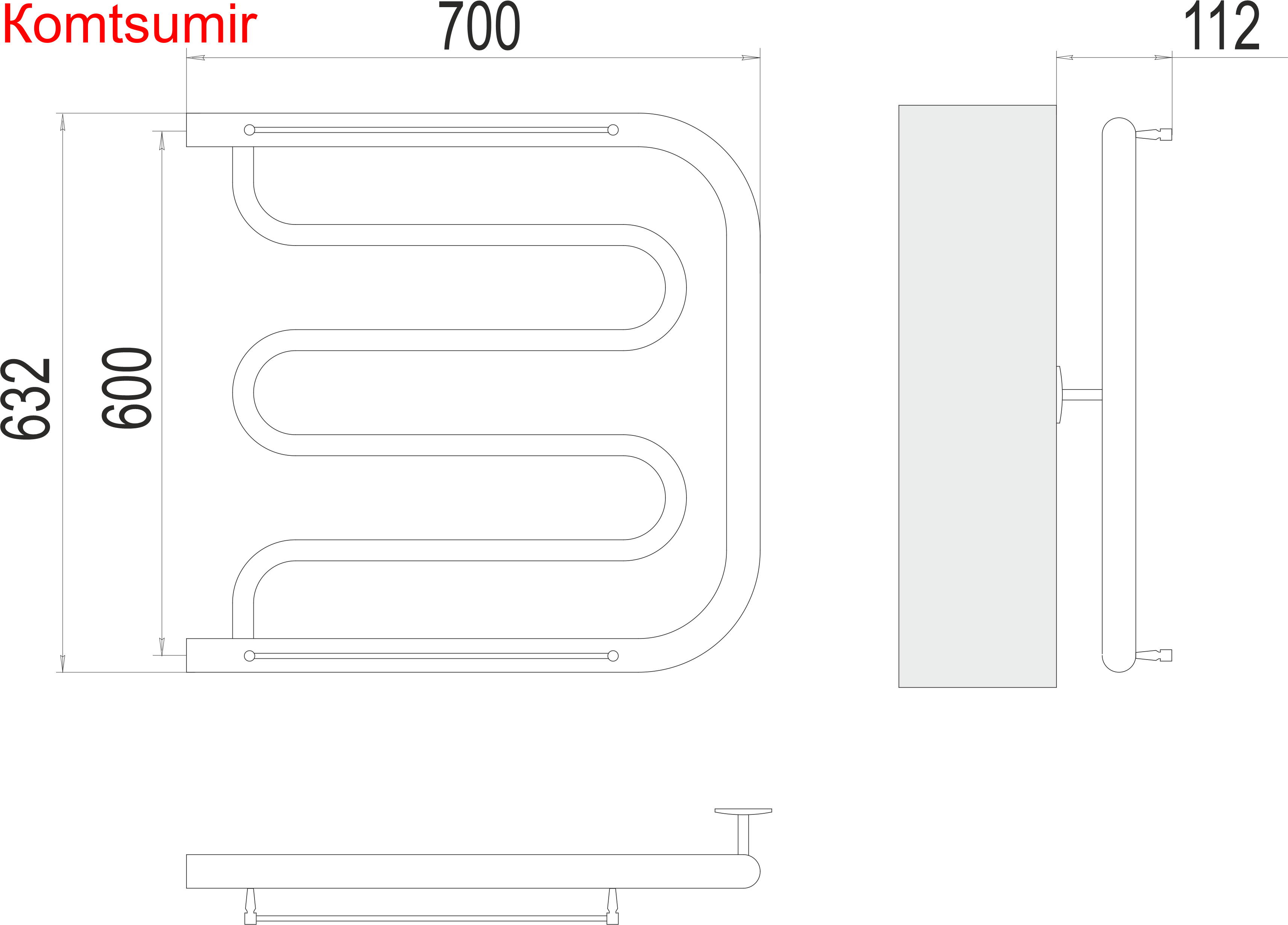 Фокстрот БШ 600х700 Полотенцесушитель  TERMINUS