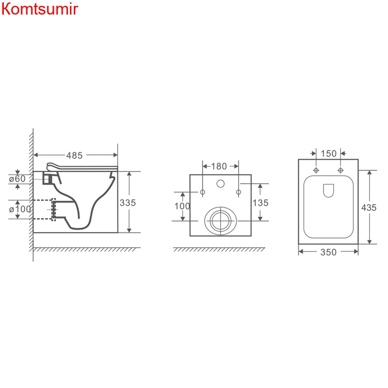 Подвесной унитаз Azario 485х350х335 безободковый квадратный с сидением микролифт (AZ-0048)