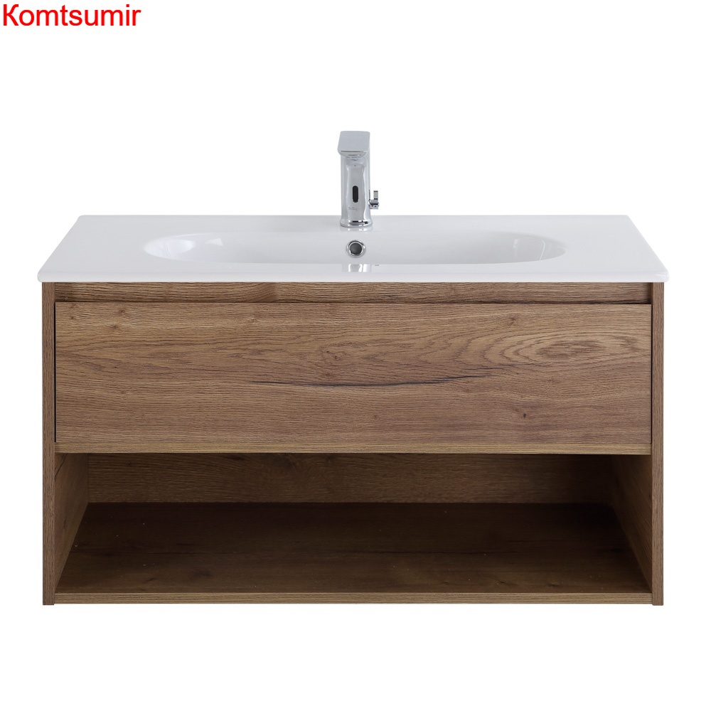 База под раковину подвесная с ящиком и открытой полкой BelBagno KRAFT-800-1C-SO-RT Rovere Tabacco