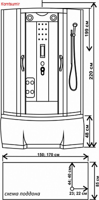 Душевая кабина 170х85х215 Водный Мир ВМ-8206-170