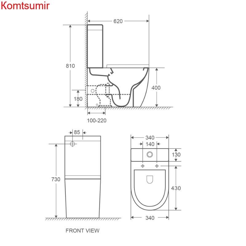 Унитаз-компакт напольный Azario Mitta 620х340х810 безободковый, в комплекте с бачком и сиденьем микролифт (AZ-2128)