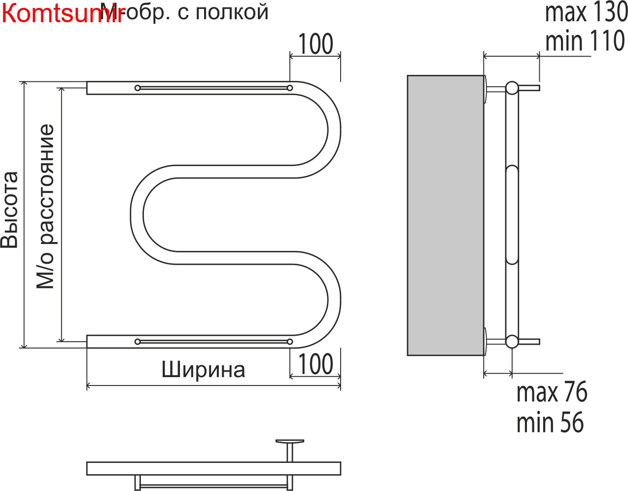 М-обр с/п AISI 32х2 600х400 Полотенцесушитель  TERMINUS