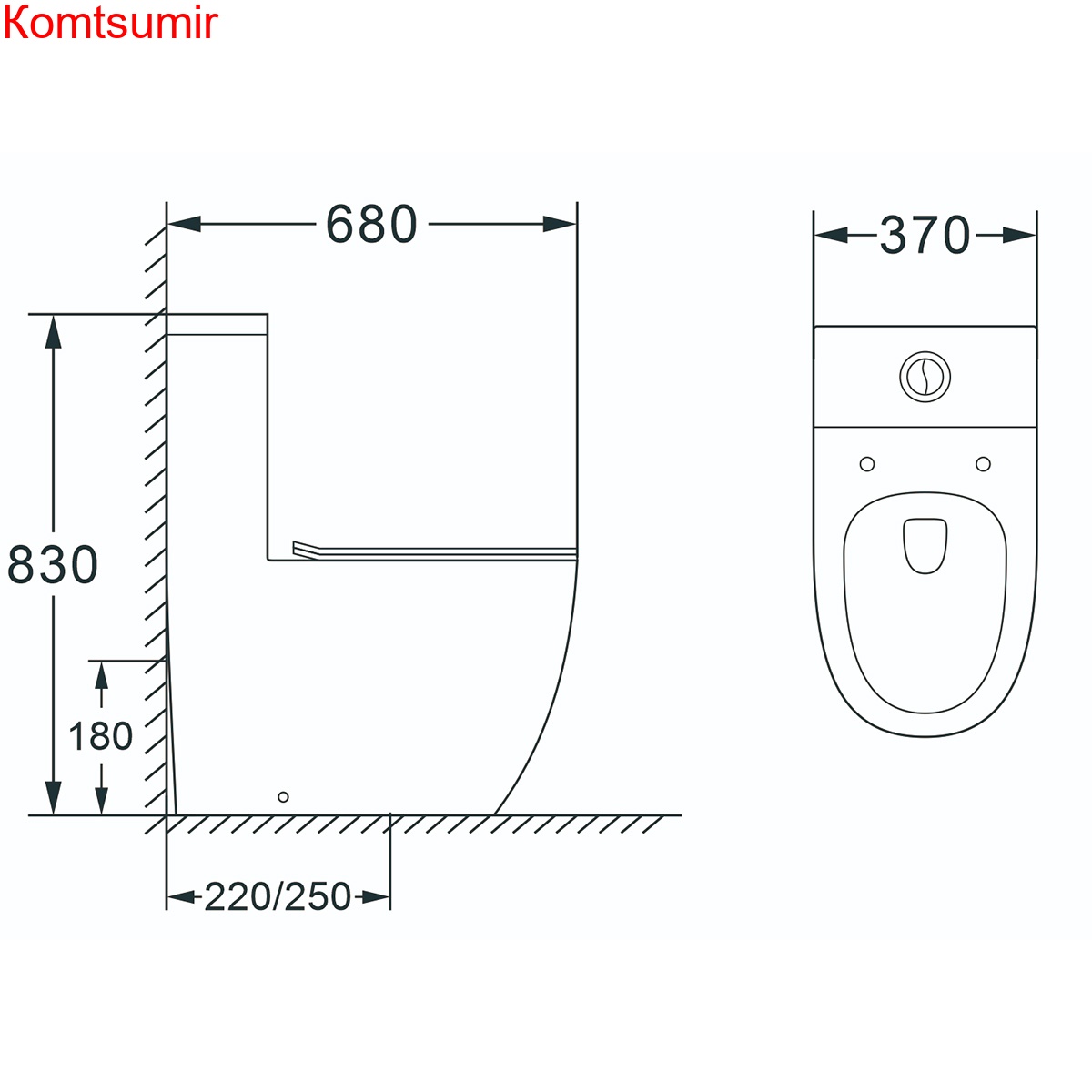 Унитаз-моноблок AZARIO MORANO 680x370х830 напольный безободковый в комплекте с сиденьем дюропласт микролифт, цвет черный матовый (AZ-1001MB)