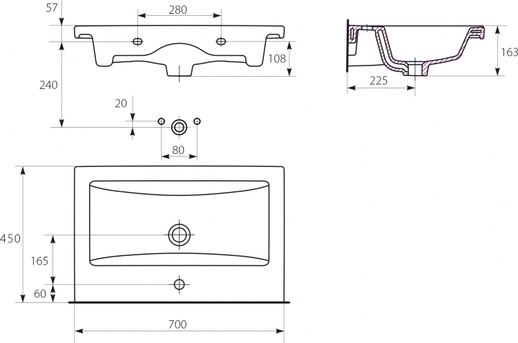 Мебельная раковина Cersanit Como 70