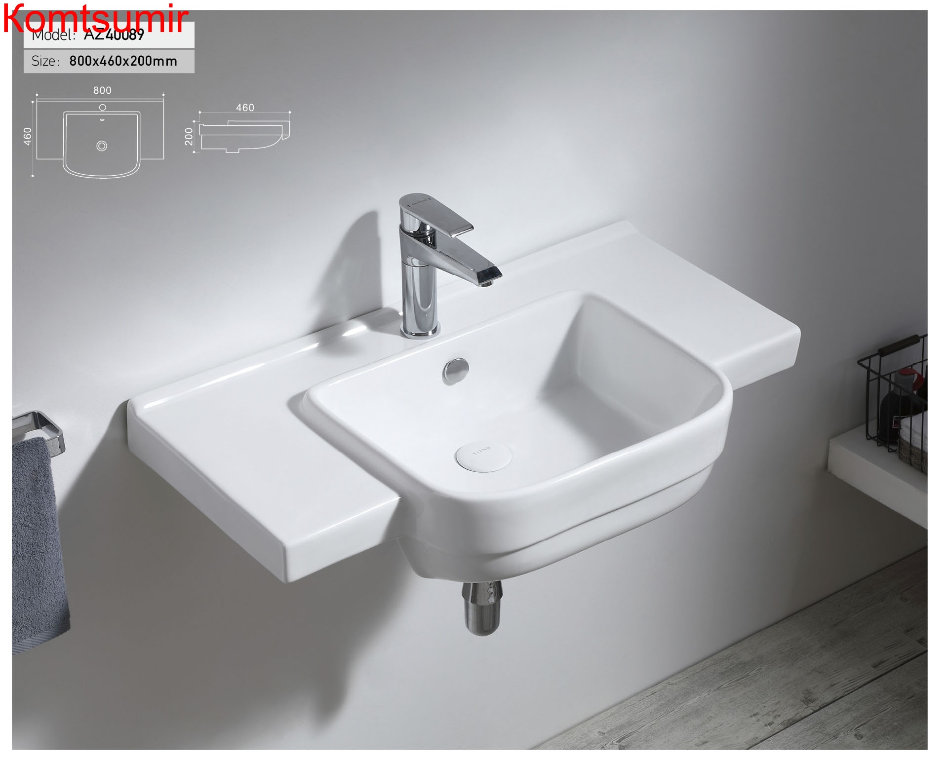 Раковина Trend размер: 80*46*20 подвесная, белая (AZ-40089)