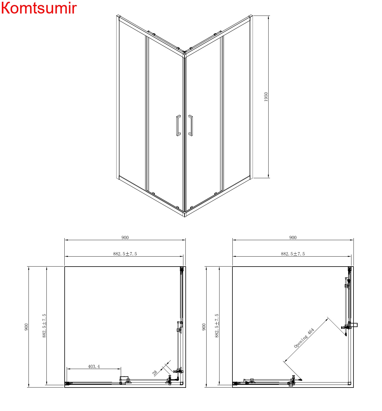 Душевое ограждение Azario SEATTLE 90*90*195 хром, 6мм прозрачное стекло