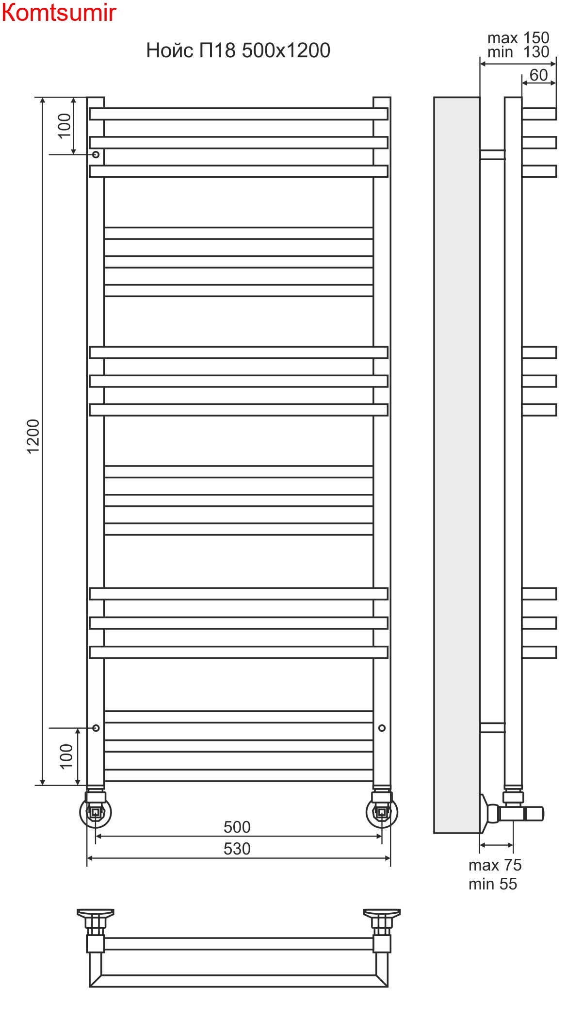 Нойс П18 500х1200 Полотенцесушитель  TERMINUS