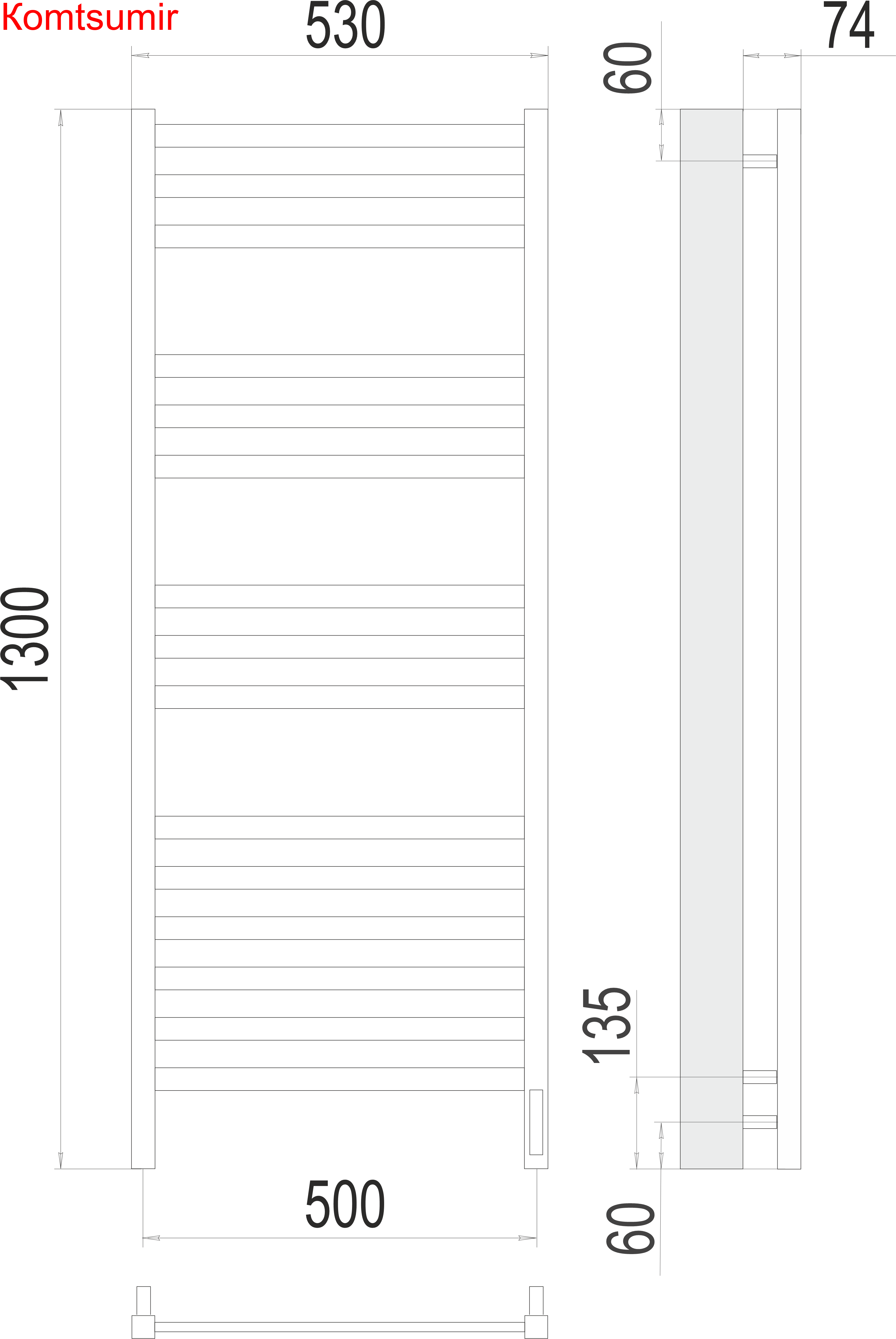 Енисей П15 500х1300  электро (sensor quick touch) Полотенцесушитель TERMINUS