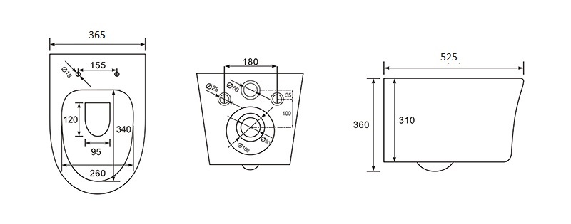 Унитаз подвесной безободковый AQUATEK НИКА AQ2009-00 525*365*360 мм, горизонтальный выпуск, тонкое сиденье с механизмом плавного закрывания, крепеж