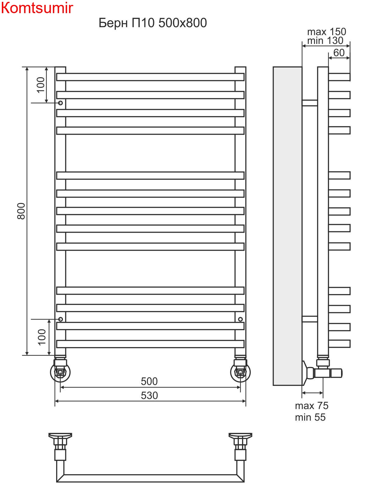 Берн П13 500х800 Полотенцесушитель  TERMINUS