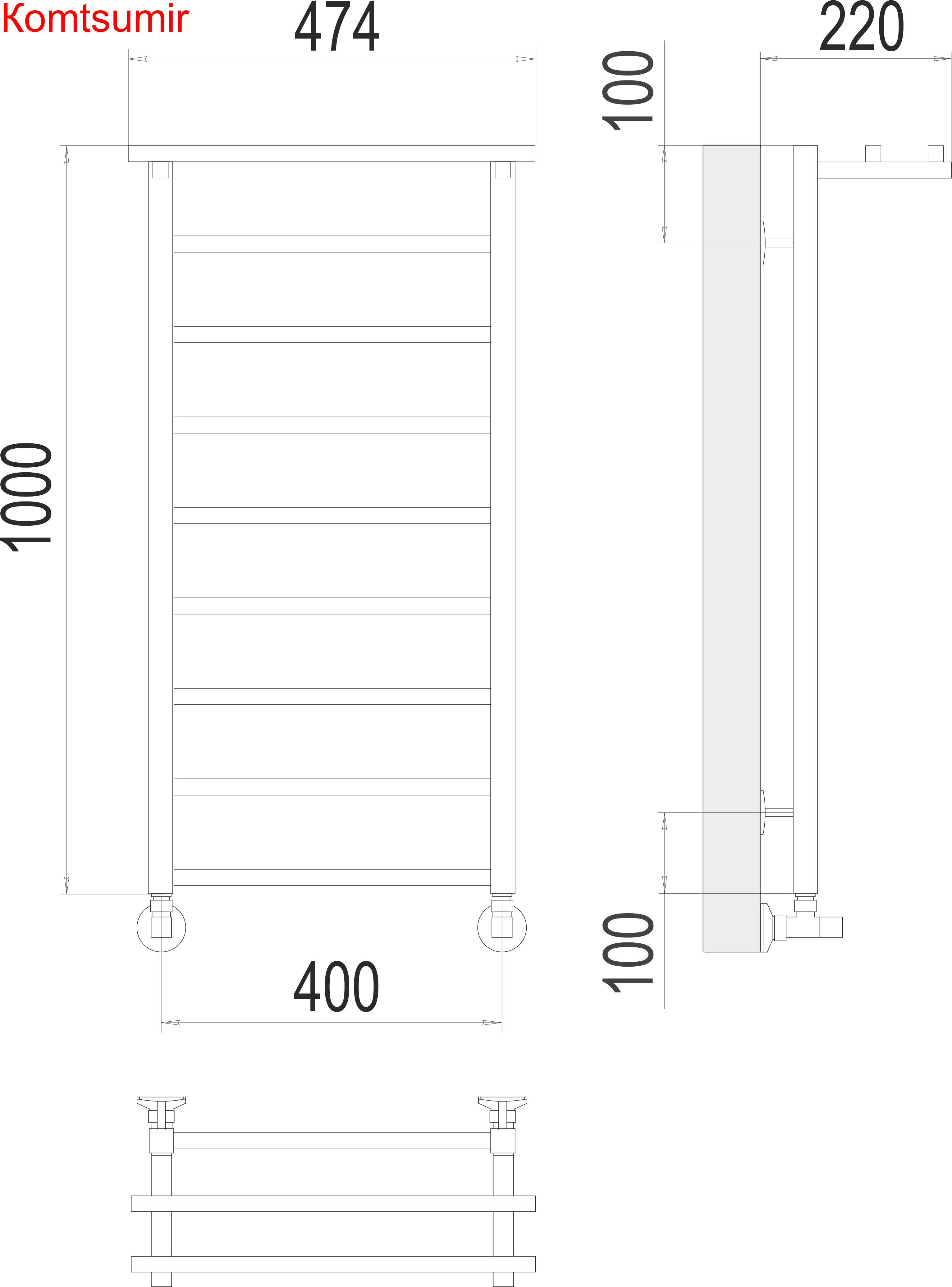 Контур с/п П9 400х1000 Полотенцесушитель  TERMINUS
