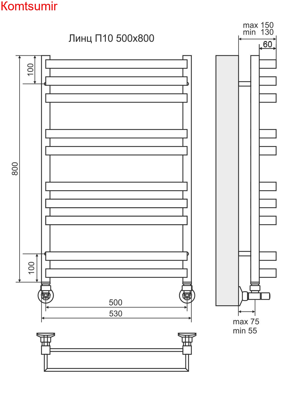 Линц П10 500х800 Полотенцесушитель  TERMINUS