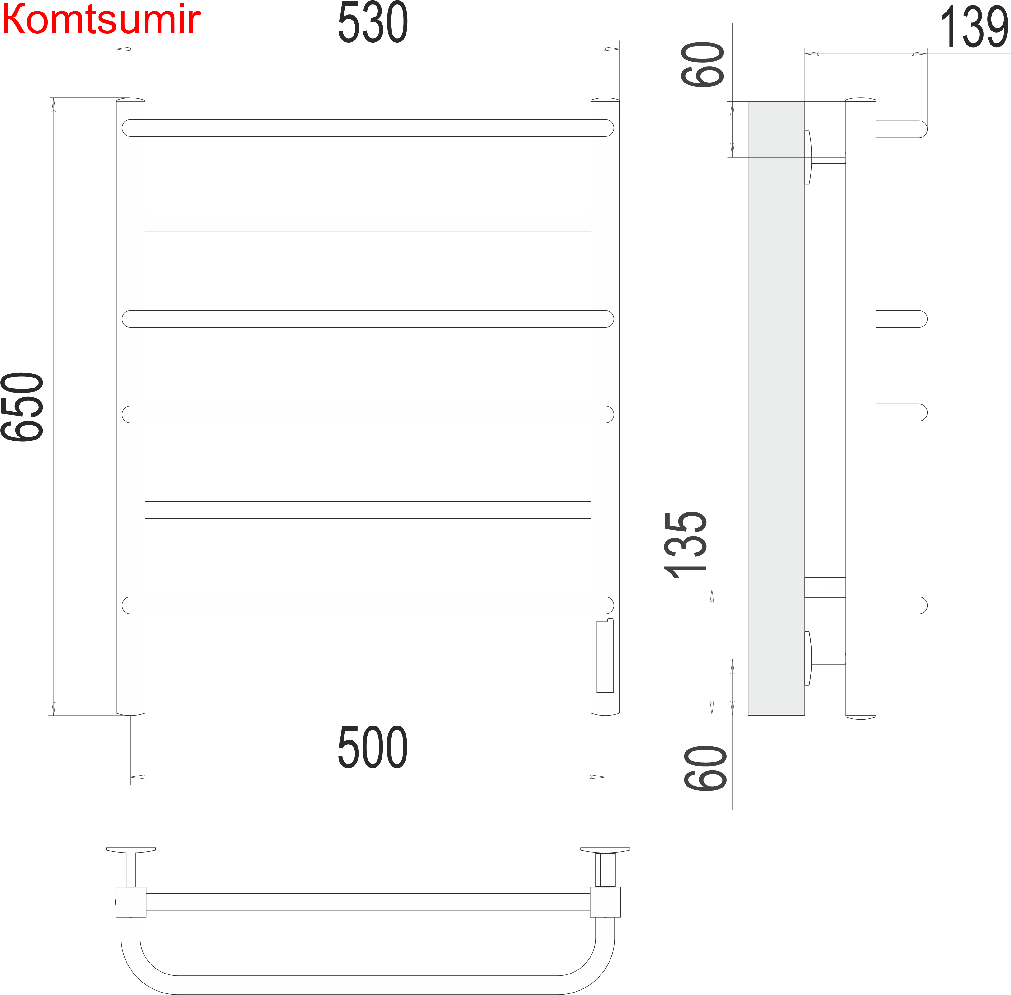 Евромикс квадро П6 500х650 Электро (quick touch) Полотенцесушитель  TERMINUS