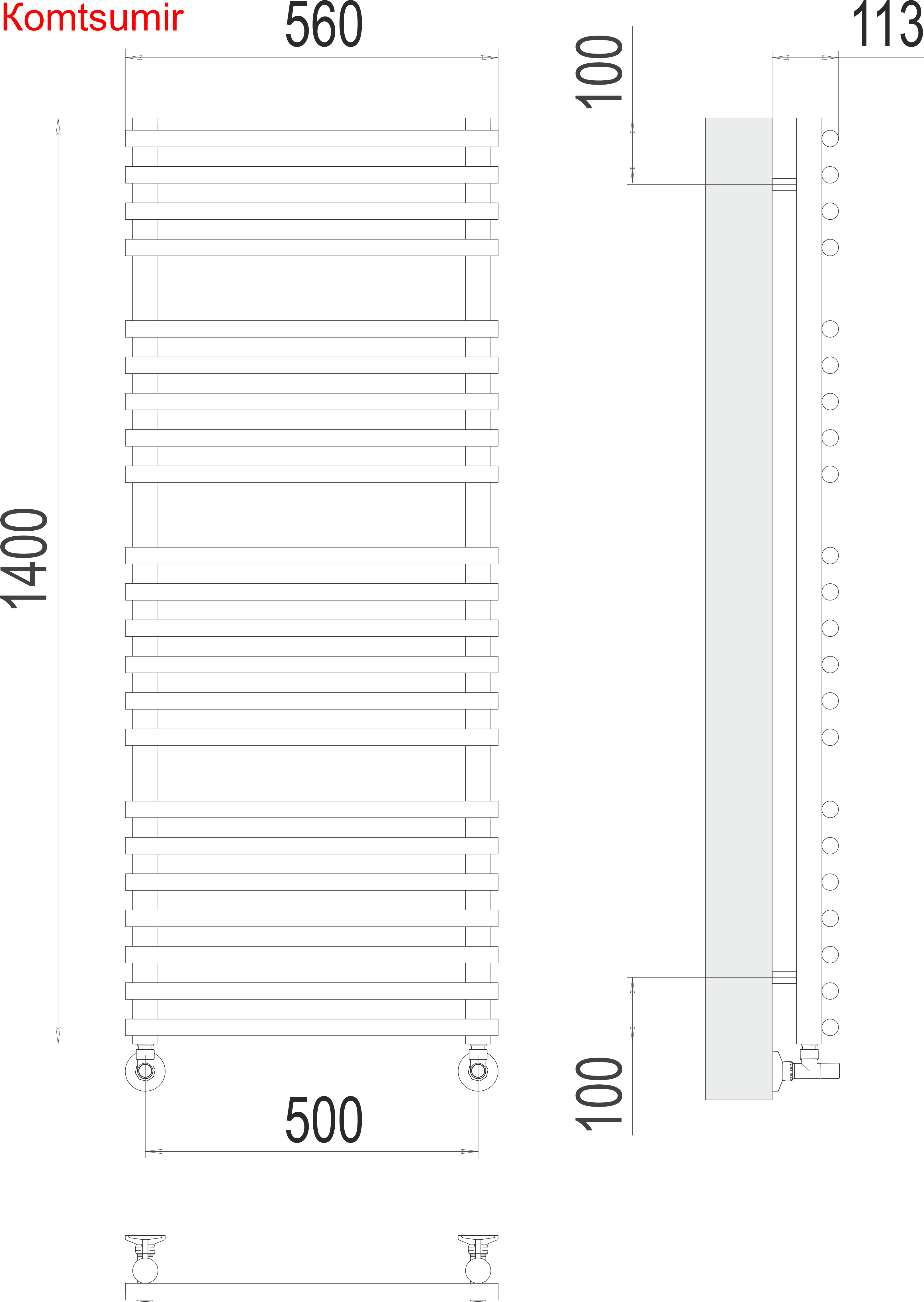 Кремона П22 500х1400 Полотенцесушитель  TERMINUS