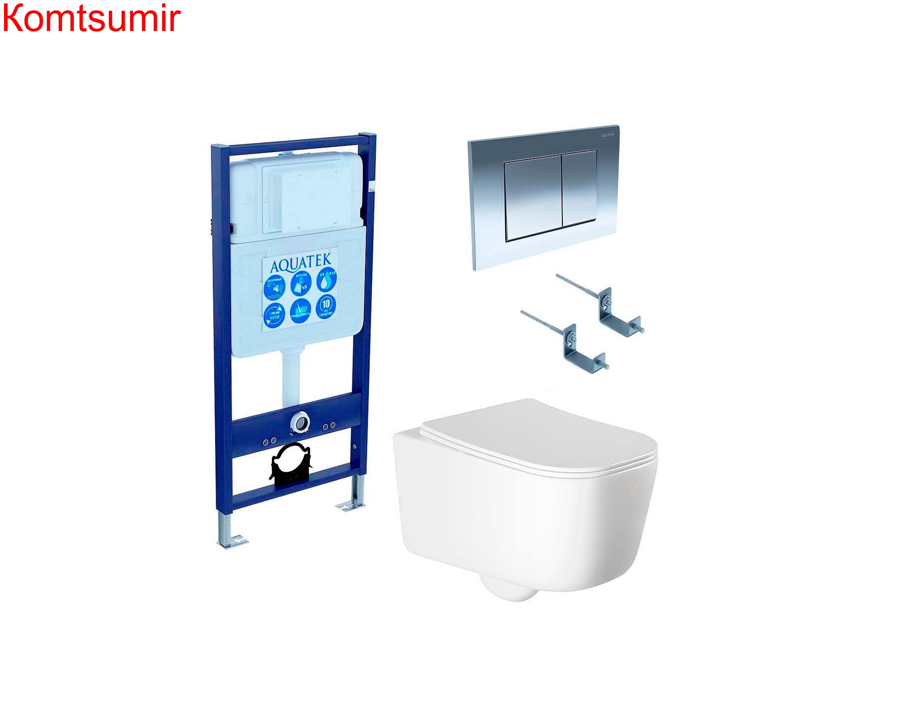 SET AQUATEK ЛУГАНО 4в1 (рама AQUATEK Standard INS-0000012+ кркпеж KKI-0000002+клавиша KDI-0000010+унитаз ЛУГАНО AQ2002-00 с тонким сиденьем soft-close