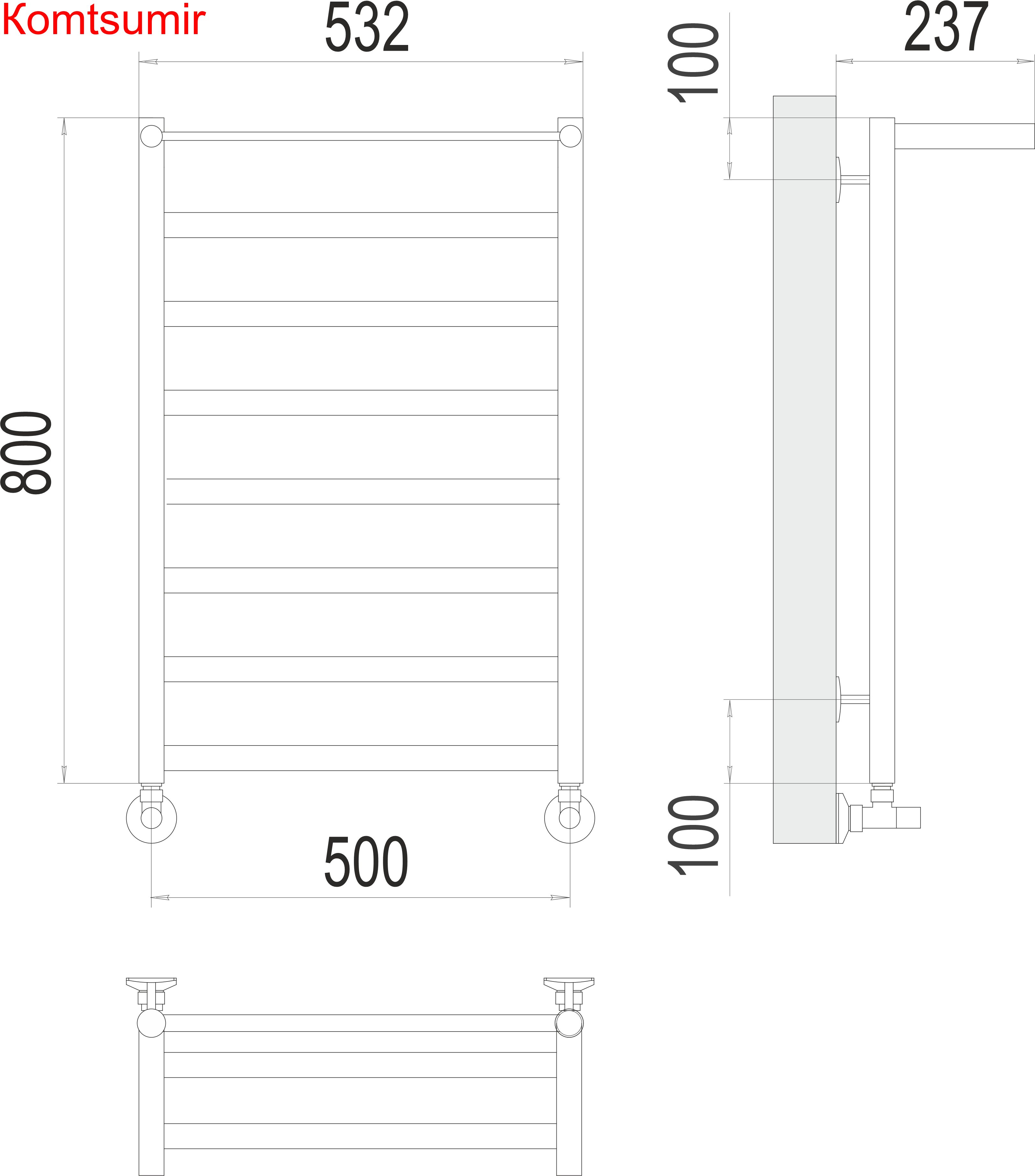 Хендрикс П8 500х800 Полотенцесушитель  TERMINUS