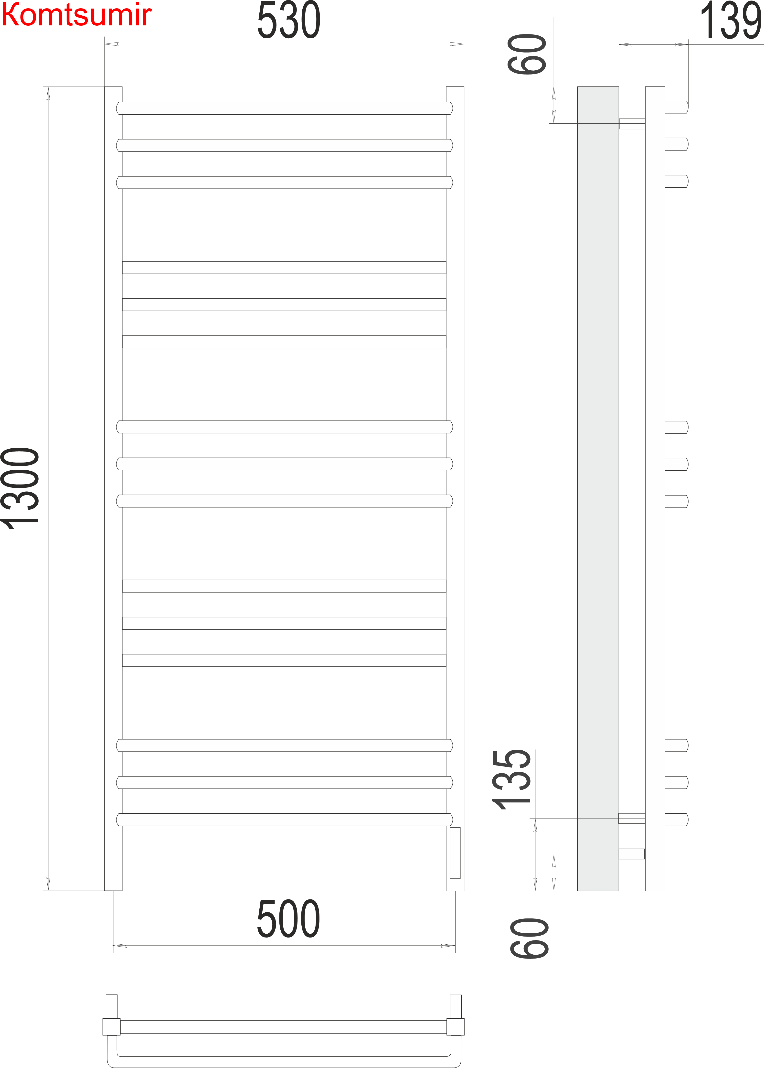 Соренто П15 500х1300 электро (sensor quick touch) Полотенцесушитель  TERMINUS