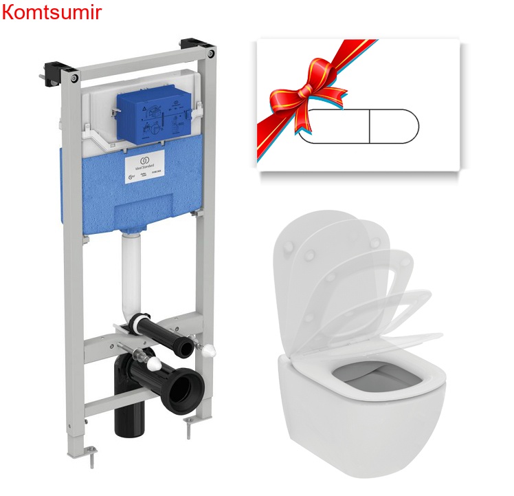 Промо-комплект Ideal Standard Tesi: Подвесной унитаз, Сиденье, Инсталляция, в подарок панель смыва (Цвет хром белый) (TT00003/115AC)