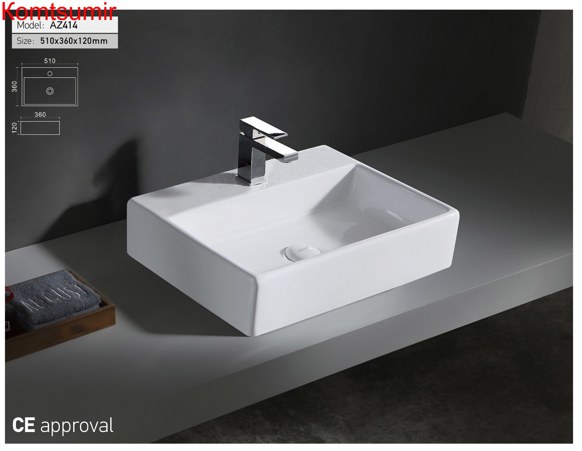 Раковина накладная Размер: 51*36*12 (AZ-414 )