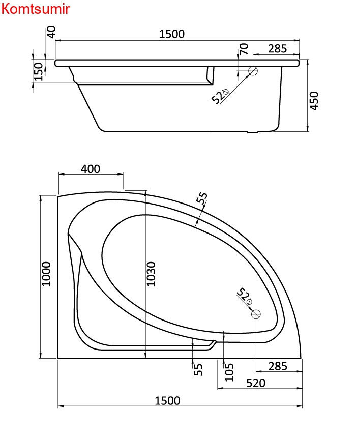 Ванна акриловая Santek Гоа асимметричная 150х100 правосторонняя белая Ванна акриловая Santek Гоа асимметричная 150х100 правосторонняя белая