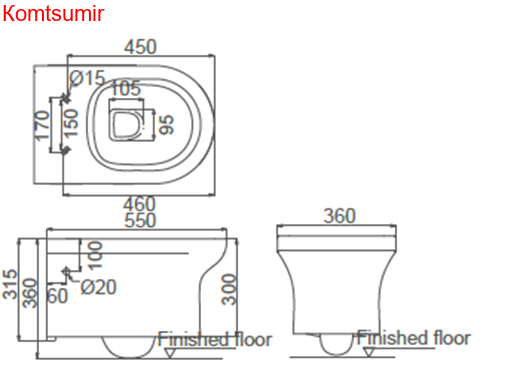 ARCHI Унитаз подвесной с тонкой крышкой микролифт безободк., с креплениями (360*550*300)